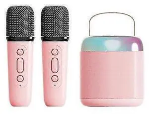 Ecocleanpath Portable Bluetooth Karaoke Speaker with 2 Wireless Mics & LED Lights - Pink Kids Party Machine