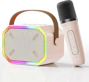 Ecocleanpath Pink Mini Karaoke Machine for Kids & Adults - Portable Bluetooth Microphone with LED Lights, 5-6H Playtime