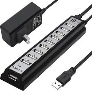 Ecocleanpath 10-Port Powered USB 2.0 Hub with LED Indicators & 480Mbps Speed for PC (Black)