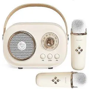 Ecocleanpath Kids Mini Karaoke Machine with 2 Wireless Mics, Portable Retro Speaker, 6 Voice Effects, Bluetooth 5.0 - Yellow