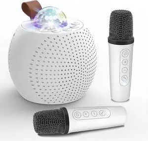 Ecocleanpath Mini Karaoke Machine with 2 Wireless Mics & Disco Lights - Portable Bluetooth Speaker for Kids & Adults (White)