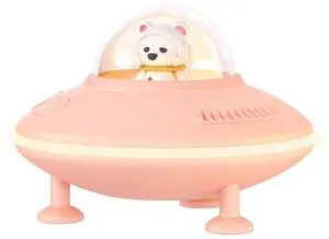 Ecocleanpath Bluetooth 5.4 Speaker with Night Light, USB/TF/AUX Input, 10H Playtime - Pink Spaceship Design