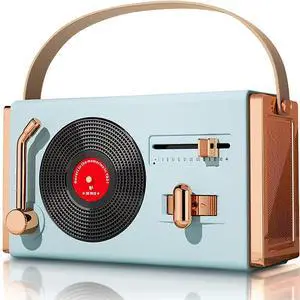 Ecocleanpath Retro Bluetooth Speaker, 12H Playtime, 5W HD Sound, Portable Bedroom/Office Decor (Blue)