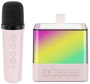 Ecocleanpath Pink Portable Karaoke Machine with Wireless Mic & RGB Lights - Bluetooth Speaker for Kids & Adults