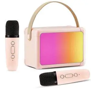 Ecocleanpath Pink Kids Karaoke Machine with 2 Wireless Mics, Bluetooth Speaker & Colorful Lights for Parties