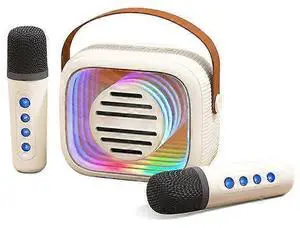 Ecocleanpath YF93 Kids Karaoke Machine with 2 Mics, Bluetooth Speaker, Color Lights & 1200mAh Battery - Beige
