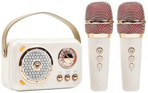 Ecocleanpath Retro Bluetooth Karaoke Speaker with 2 Mics, Portable Home Party Machine for Kids & Adults (Beige) Ecocleanpath Retro Bluetooth Karaoke Speaker with 2 Mics, Portable Home Party Machine for Kids & Adults (Beige)