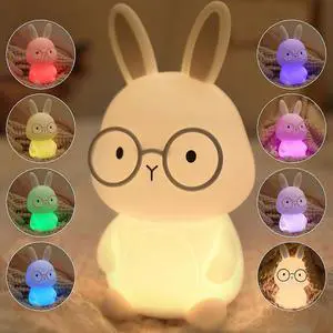 Ecocleanpath Bunny Night Light for Kids - 7-Color Dimmable Nursery Lamp, USB-C Rechargeable, Auto-Off Timer