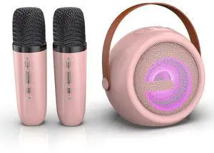 Ecocleanpath Pink Kids Karaoke Machine with 2 Wireless Mics, Portable Bluetooth Speaker & Voice Changer