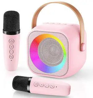 Ecocleanpath Kids Bluetooth Karaoke Machine with 2 Wireless Mics, Voice Changer & LED Lights - Portable Speaker Toy Gift