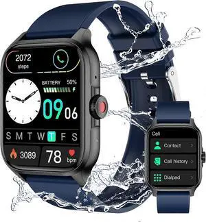 Ecocleanpath 1.85" Smart Watch with Bluetooth Calling, Heart Rate & Sleep Monitor, 100+ Sports Modes, IP67 Waterproof for Android/iOS (Blue)