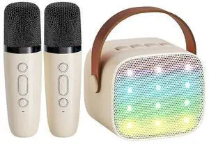 Ecocleanpath Beige Mini Karaoke Machine with 2 Wireless Mics, Portable Bluetooth Speaker for Kids & Teens Birthday Gift Ecocleanpath Beige Mini Karaoke Machine with 2 Wireless Mics, Portable Bluetooth Speaker for Kids & Teens Birthday Gift