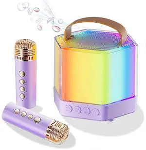 Ecocleanpath Purple Portable Karaoke Machine with 2 Wireless Mics, Bluetooth Speaker & LED Lights for Parties
