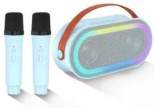 Ecocleanpath Portable Kids Karaoke Machine with 2 Wireless Mics, Bluetooth Speaker, LED Lights & Bass - Blue