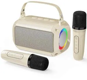 Ecocleanpath Portable Karaoke Machine with 2 Mics, LED Lights & 4 Voice Effects - Bluetooth Speaker for Kids & Adults (Beige) Ecocleanpath Portable Karaoke Machine with 2 Mics, LED Lights & 4 Voice Effects - Bluetooth Speaker for Kids & Adults (Beige)