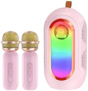 Ecocleanpath Portable Bluetooth Karaoke Machine with 2 Wireless Mics, LED Lights & Hi-Fi Sound - Pink | Family Party Gift Ecocleanpath Portable Bluetooth Karaoke Machine with 2 Wireless Mics, LED Lights & Hi-Fi Sound - Pink | Family Party Gift