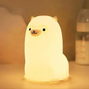 Ecocleanpath Alpaca Night Light for Kids - 7 Color Touch Control with 1H Timer, Safe Silicone (White)
