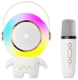 Ecocleanpath Kids Karaoke Machine with Wireless Mic, Bluetooth Speaker & LED Clock Light for Toddlers (White)