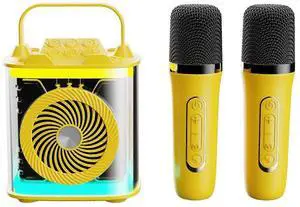 Ecocleanpath Portable Karaoke Machine with 2 Wireless Mics & LED Lights - 10W Bluetooth Speaker for Kids & Adults (Yellow)