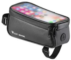 Ecocleanpath 1L Bike Frame Bag with Touchscreen Window - Shockproof Front Tube Cycle Bag for Road Bikes (Black)