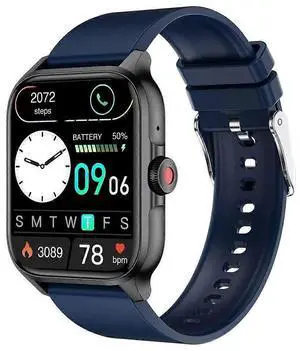 Ecocleanpath 1.85" Touch Smart Watch with Heart Rate Monitor, 100+ Sports Modes, IP67 Waterproof, Bluetooth Calls - Blue
