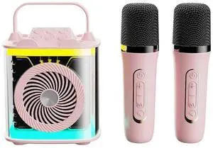 Ecocleanpath Pink Mini Karaoke Machine with 2 Wireless Mics, Portable Bluetooth Speaker & LED Lights for Kids & Adults Ecocleanpath Pink Mini Karaoke Machine with 2 Wireless Mics, Portable Bluetooth Speaker & LED Lights for Kids & Adults