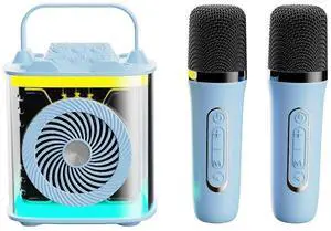 Ecocleanpath Portable Karaoke Machine with 2 Wireless Mics & LED Lights - Bluetooth Speaker for Kids & Adults (Blue)