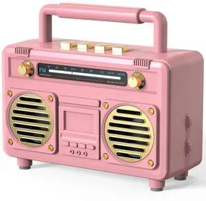 Ecocleanpath Mini Cute Bluetooth Speaker Pink Retro Aesthetic, Wireless Desk Decor Gift for Women & Girls