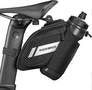 Ecocleanpath Waterproof Bike Saddle Bag with Bottle Holder & Reflective Safety, Large Under Seat Storage (Black)
