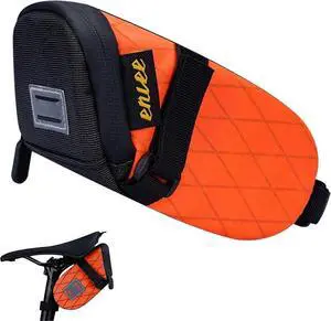 Ecocleanpath Waterproof Bike Seat Bag with Reflective Strips, Small Orange Saddle Pouch for Road/Mountain/Folding Bikes