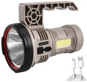 Ecocleanpath Rechargeable LED Searchlight with Side Light & USB Charging, Waterproof Outdoor Torch for Camping & Emergencies (Khaki)