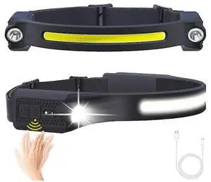 Ecocleanpath Rechargeable LED Headlamp with Motion Sensor, 260° Wide Beam, IPX4 Waterproof for Camping & Hiking