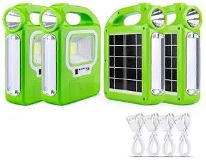 Ecocleanpath 4-Pack Green Solar Lantern & LED Flashlight, USB Rechargeable for Camping, Emergency Kits