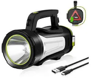 Ecocleanpath Super Bright Rechargeable LED Flashlight, 8 Modes, 6000mAh Power Bank, Waterproof Camping Torch (Black)