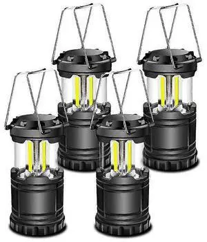 Ecocleanpath 4-Pack Black LED Camping Lanterns, 350LM Collapsible Emergency Lights with Hook for Hiking & Outdoors