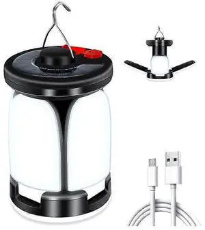 Ecocleanpath 60-LED Camping Lantern, 6 Modes & USB/Solar Rechargeable, 3600mAh Power Bank, IPX4 Waterproof (Black)
