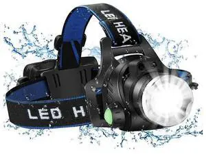 Ecocleanpath LED Headlamp with Sensor Switch, 4 Modes Zoomable Waterproof Headlight for Fishing & Camping (Black)