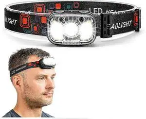 Ecocleanpath 1200 Lumen Rechargeable Headlamp with Motion Sensor, Red/White Light, 8 Modes for Outdoor Camping (Black)