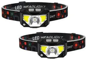 Ecocleanpath 2-Pack Rechargeable LED Headlamp with Motion Sensor, Hands-Free Black Headlight for Camping & Hiking