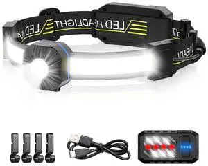 Ecocleanpath 1000 Lumen USB-C Rechargeable LED Headlamp with Red Taillight, 230° Wide Beam for Camping & Running