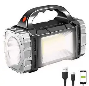 Ecocleanpath 7000LM Solar/USB Rechargeable LED Spotlight, 8-Mode Portable Flashlight & Power Bank for Camping