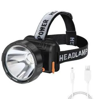 Ecocleanpath Rechargeable LED Headlamp - Super Bright 500ft Spotlight, 90° Adjustable, 2 Modes for Camping Hiking Fishing (Black)