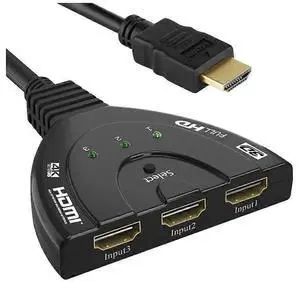 Ecocleanpath HDMI1211Y18 3x1 HDMI Switch with 1.8ft Cable, 4K 30Hz, Auto-Switching for TV/Monitor/Projector