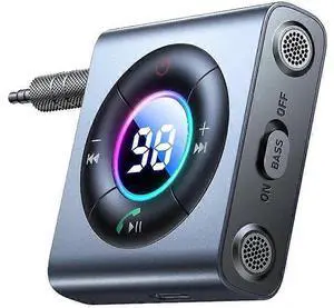 Ecocleanpath Upgrade Bluetooth 5.3 Car Adapter with Dual Mics, HiFi Bass, 26H Battery - Black