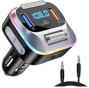 Ecocleanpath Bluetooth 5.0 Car FM Transmitter & Charger, PD 20W/QC 18W Fast Charging, AUX Adapter (Black)