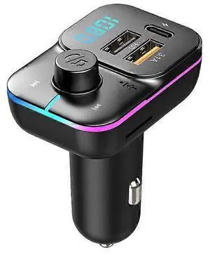 Ecocleanpath Bluetooth 5.0 Car FM Transmitter with PD/QC Fast Charge, 8-Color LED & Voice Assistant (Black)