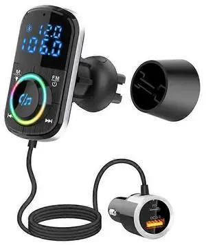 Ecocleanpath FM Car Bluetooth Transmitter with Hands-Free Calls & Dual USB/Type-C Charger, Black