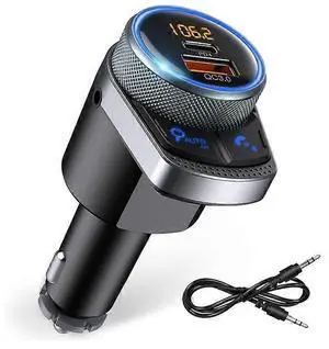 Ecocleanpath Bluetooth 5.1 Car FM Transmitter with 24W PD & 18W QC3.0 Fast Charging, Hands-Free Calling (Black)
