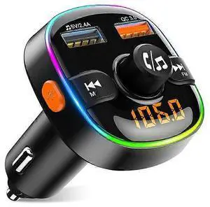 Ecocleanpath QC3.0 Bluetooth FM Transmitter Car Adapter, 7-Color LED & Dual USB Fast Charger, Hands-Free Calling
