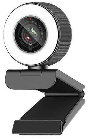 Ecocleanpath 967 HD 1080P Webcam with Ring Light & Dual Mic, Autofocus USB Streaming Camera (Black)